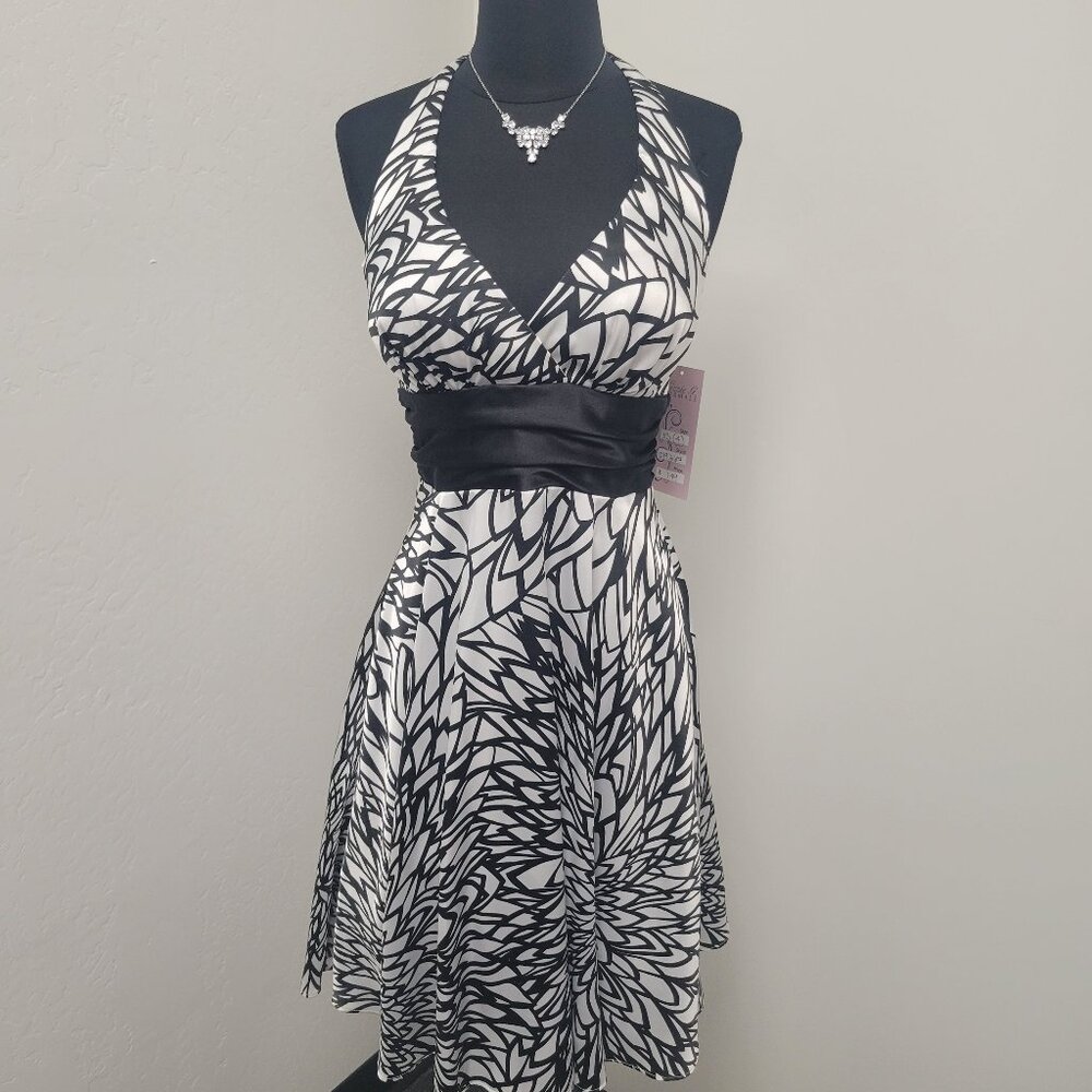 Vintage Black and White Satin Halter Dress size 4